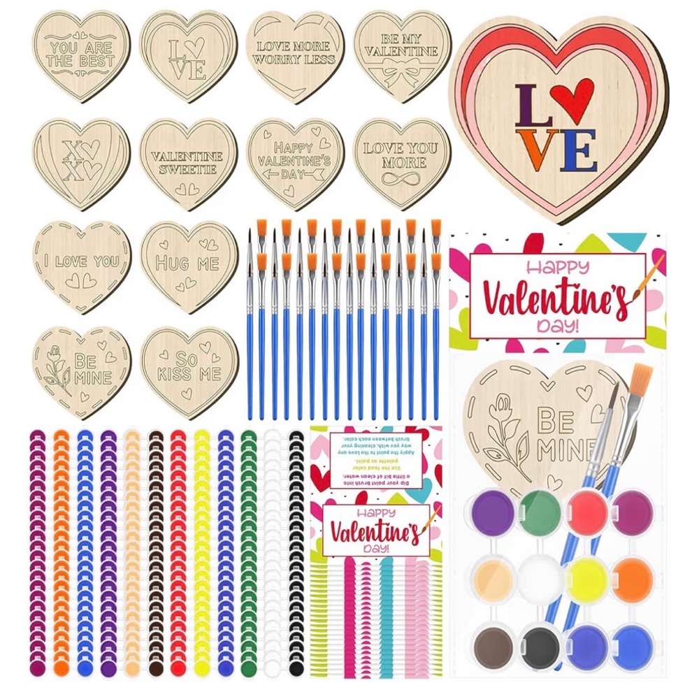 Valentine's Day Heart Craft Kit with Paints and Brushes